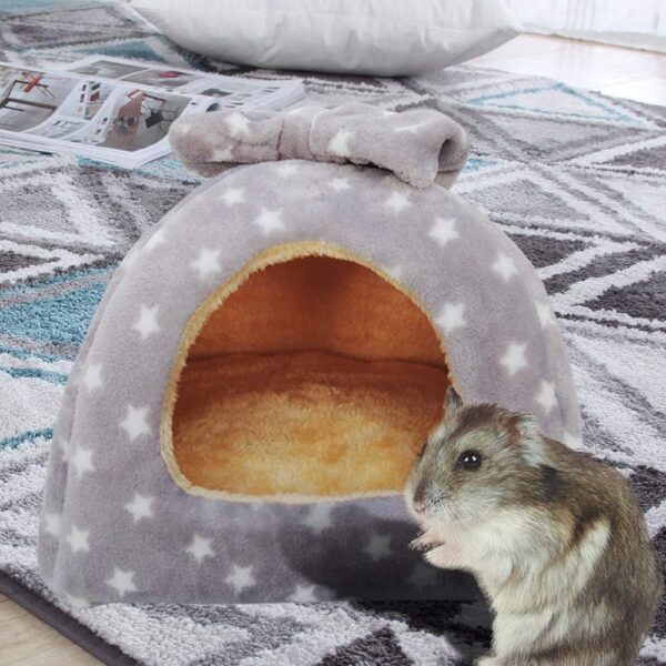 HOMEYA Small Animal Pet Bed, Sleeping House Habitat Nest for Guinea Pig Hamster Hedgehog Rat Chinchilla Hideout Bedding Snuggle Sack Cuddle Cup Cage Accessories with Removable Washable Mat- XL(Grey) - Image 7
