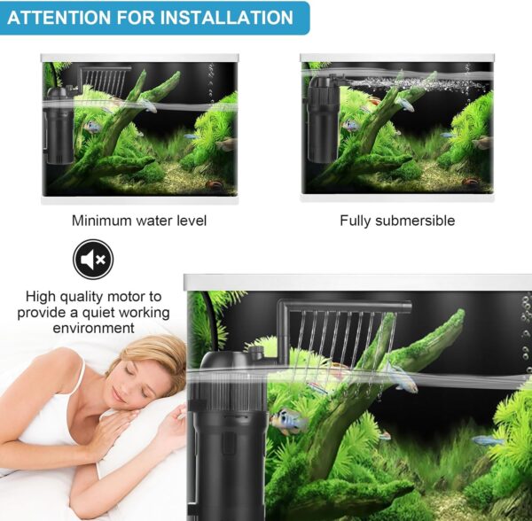 BAITAI Internal UV Fish Tank Filter,400L/H 4W Aquarium Filter Pump,Turns Green Water to Clear,5-in-1 Filter Pump for 15-80L Aquarium,Flow Rate and Direction Adjustable - Image 5