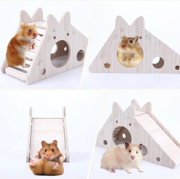 TIESOME Hamster House with Ladder and Slide, Wooden Hamster Play Toys Hideout Hut Gerbil Rat Hideaway Small Animal Activity Toy DIY Hamster Cage Accessories for Small Pets - Image 5