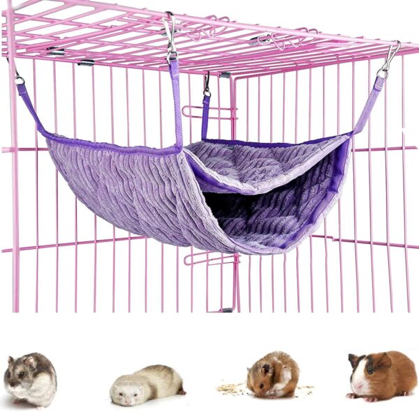 Small Animal Hammock, Ferret Hammock Bed, Hammock and Tunnel Cage Suit for Rat,Hamster, Squirrel, Sugar Glider, Guinea Pigs Ferret Accessories,Hanging Hideout Tunnel Tube Toy for Cage (Purple) - Image 6