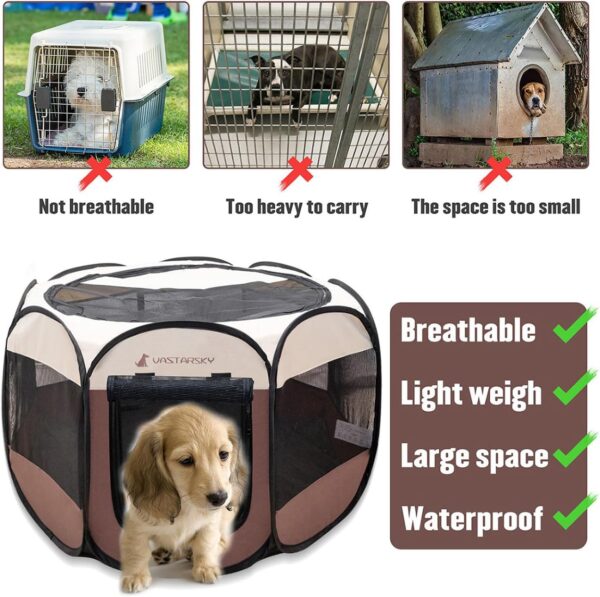 Foldable Portable Pet Playpen, Soft Pop up Pet Playpens for Puppy Dog Kitten Cat, Lightweight Fabric Playpen with Breathable Mesh, Pet Cage for Indoor and Outdoor Use (29 x 29 x 17 in, Coffee) - Image 3