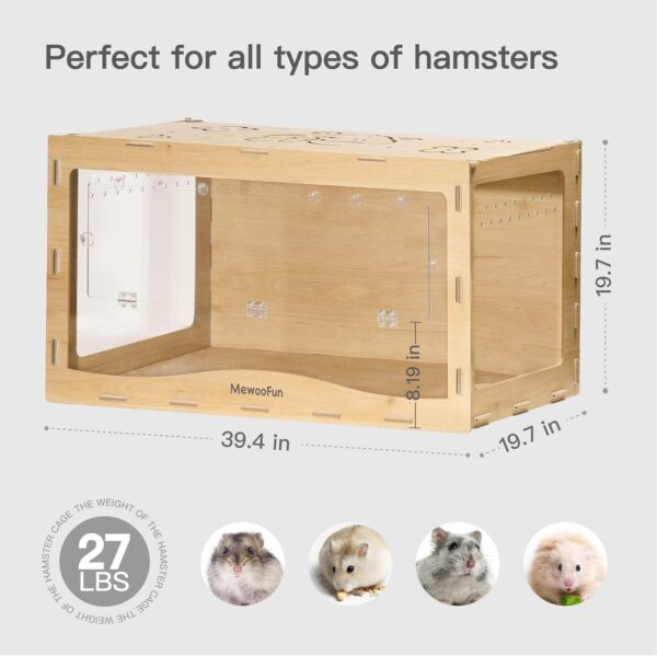MEWOOFUN Wooden Hamster Cage Large for Syrians Hamster, Dwarf Hamster, Guinea Pig and Chinchilla - 100x50x50cm Hamster Cages Transparent Small Animals Cage (With Front Door) - Image 6