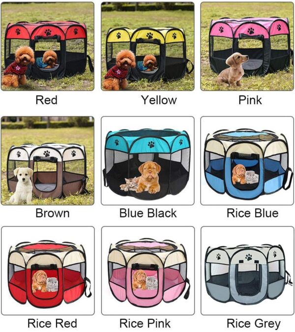 DELITLS Pet Playpen, Breathable Pet Cage Tent for Indoors and Outdoors, Foldable Waterproof Scratch Portable Exercise Pet Fence, Pen Tent House Playground for Dogs and Cats, Gray, Small(Blue Black) - Image 7