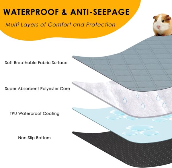 Mooydee 2 Pack Guinea Pig Cage Liners for C&C 2x3 Habitat Washable Guinea Pig Bedding Super Absorbent | Waterproof | Non Slip| Reusable Guinea Pig Pee Pads for Small Animals Cages - 41.3" x 27.6" - Image 5