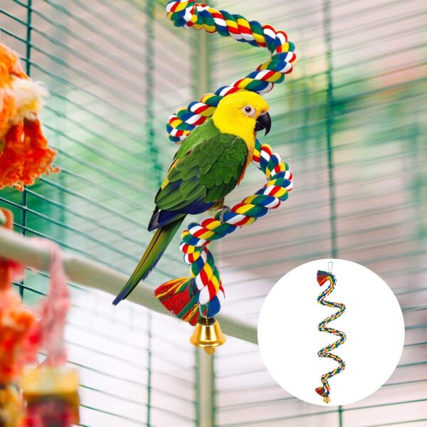 Ledoo Spiral Cotton Rope Bird Perch, Parrot Budgie Rope Spiral Perch, Parrot Budgie Rope, Spiral Perch Colorful Cotton Swing with Bell (100cm) - Image 2