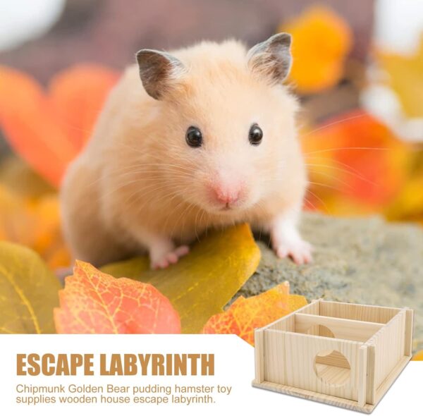 Hamster Wood House 2 Chambers Guinea Pig House for Cage Pet Wooden House Small Animal Habitat Décor Natural Wooden Hamster Hideaway House Wood Cabin for Small Pets Chinchilla Rat Gerbils Square - Image 7