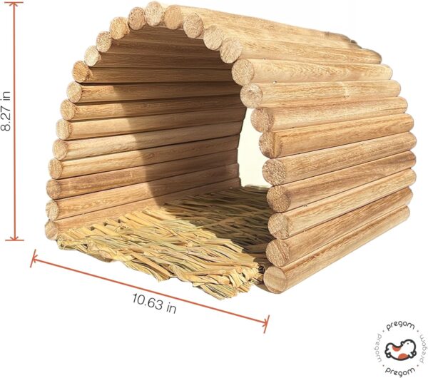 Pregom - Guinea Pig Wooden Hideout, Extra Large, ramp, Bedding, Wooden Bridge - Includes Grass mat, Rabbit Bed, Small pet Bedding, Great for Chewing, Small Animals, Chinchilla, Hamster, Rabbit - Image 3