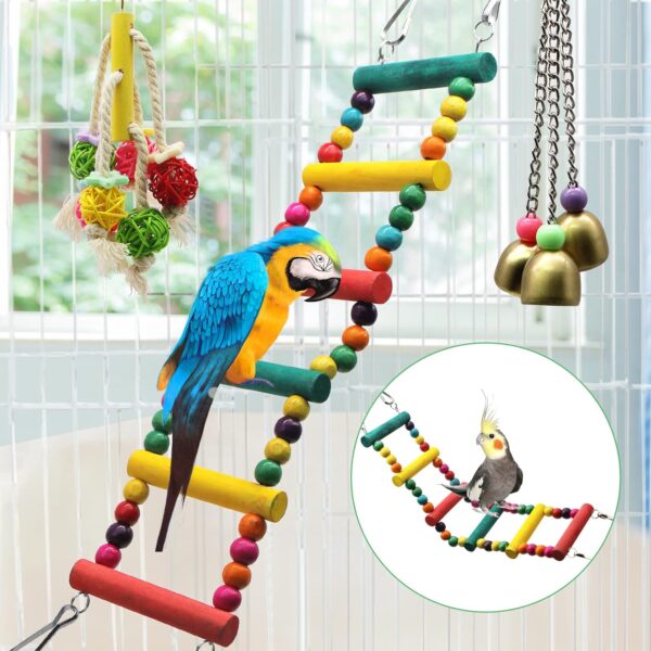 MQUPIN Bird Parrot Toys 12 Pack,Budgie Toys Parrots Cage Toys Hanging Swing Climbing Shredding Perches Toys Ladders Sepak Takraw Parrot Bite Toy Cockatiel Toys for Parakeet Budgerigar - Image 6