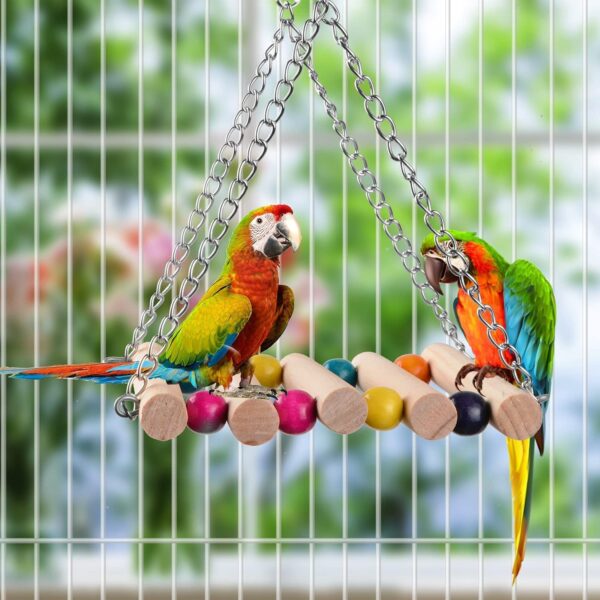 Bird Parrot Toys Swing Hanging,18 Pieces Bird Cage Accessories Toy Perch Ladder Chewing Toys Hammock for Parakeets,Cockatiels,Lovebirds,Conures,Budgie,Macaws,Lovebirds,Finches and Other Small Pets - Image 2