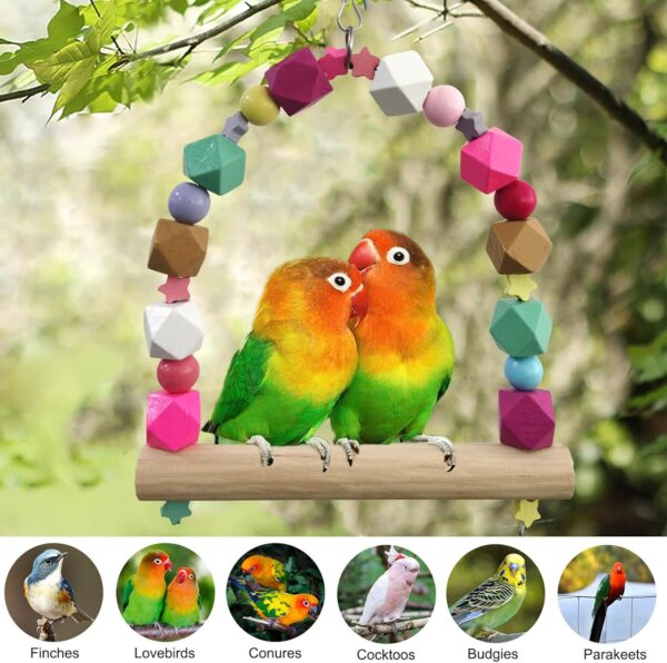 TeTupGa Wooden Bird Swing Perch Toys, Parrot Swing Hanging Standing Toy Playground Play Gym Bird Cage Toy for Parrots Parakeets Cockatiels Conure Budgies Small-Medium Birds - Image 3