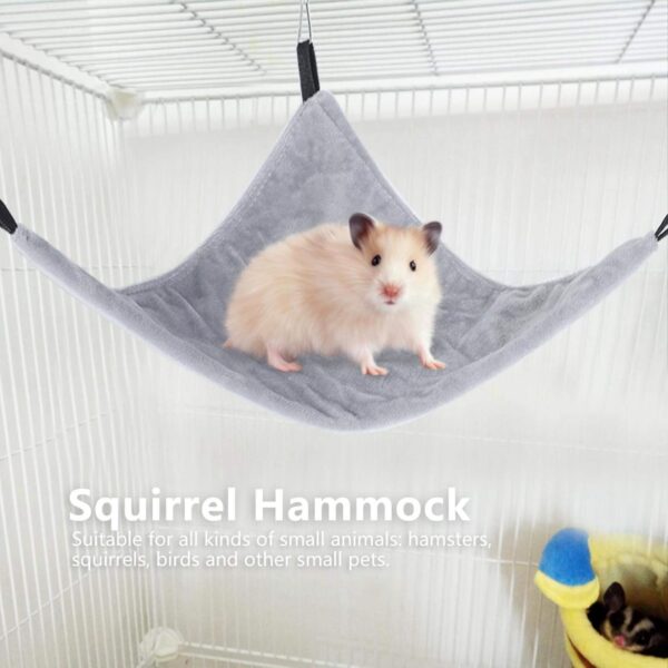 Pssopp Small Pet Hammock Triangle Pet Cage Hammock Hanging Bed Cage Accessories for Hamster Squirrel Sugar Glider Guinea Pig Mice Rats Birds(Grey) - Image 4