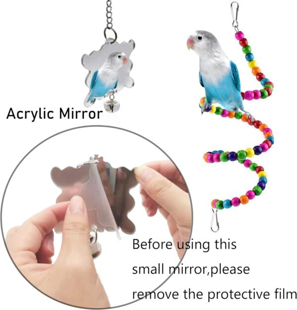 7 Pcs Bird Budgie Toys, ESRISE Hanging Bell Pet Bird Cage Hammock Swing Climbing Ladders Toy Wooden Perch Mirror Chewing Toy for Conures, Love Birds, Small Parakeets, Cockatiels, Parrot (Muliti-B) - Image 2
