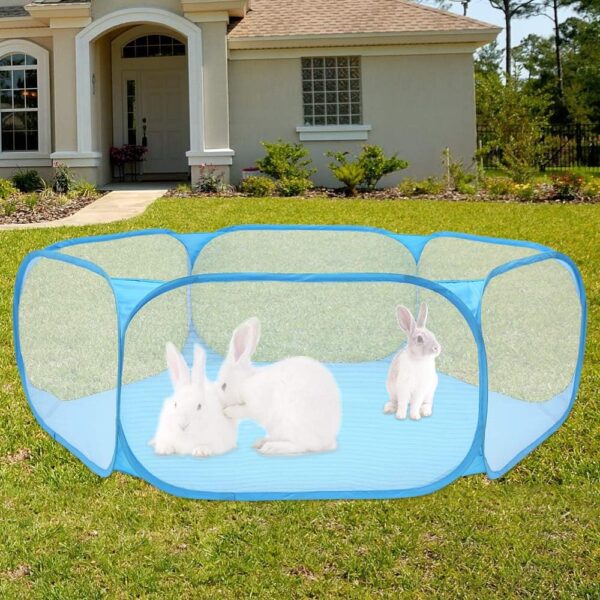 summerkimy Small Animals Cage Tent Breathable Transparen Foldable Pet Playpen Pop Open Exercise Fence Portable Yard Outdoor Indoor for Hamster,Guinea Pig,Rabbits, Chinchillas and Hedgehogs(Blue) - Image 6