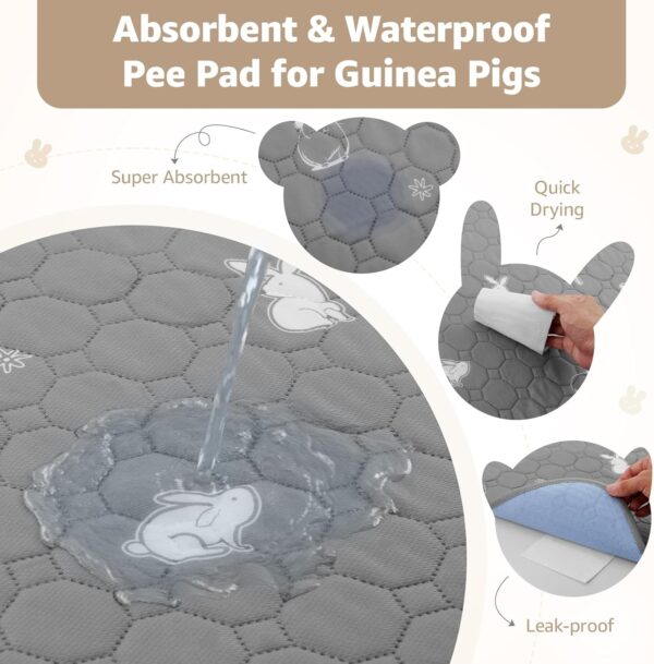 PICK FOR LIFE 2 Packs Guinea Pig Cage Liners Washable Reusable Guinea Pig Pee Pad, Waterproof Fast Absorbent Guinea Pig Mat Non-Slip Bedding for Small Animal Chinchilla Rabbit Hamster Puppy 60x120 cm - Image 2