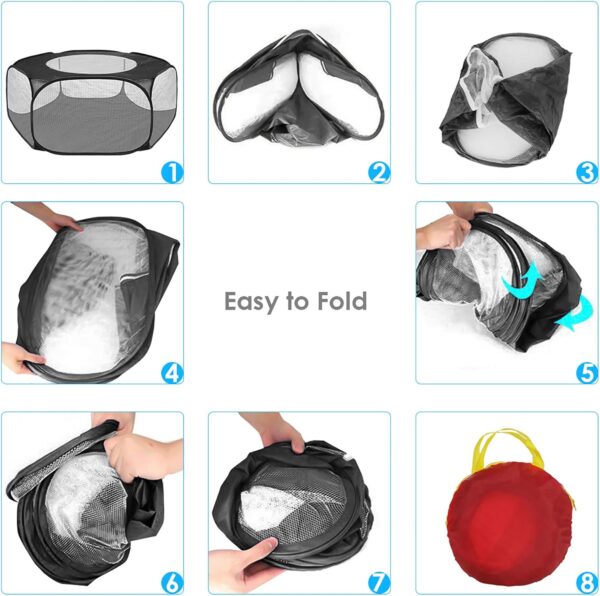 Small Animals Playpen Tent Cage, Pet Tent Pop Up Pet Playpen with Top Cover, Portable Dog Cat Play Pen for Guinea Pig, Puppy, Kitten, Rabbits, Hamster, Chinchilla, Hedgehogs (Black) - Image 6