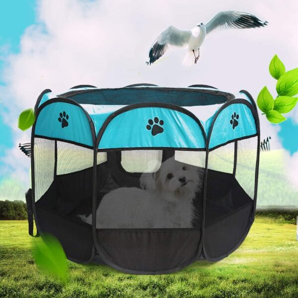 DELITLS Pet Playpen, Breathable Pet Cage Tent for Indoors and Outdoors, Foldable Waterproof Scratch Portable Exercise Pet Fence, Pen Tent House Playground for Dogs and Cats, Gray, Small(Blue Black) - Image 5