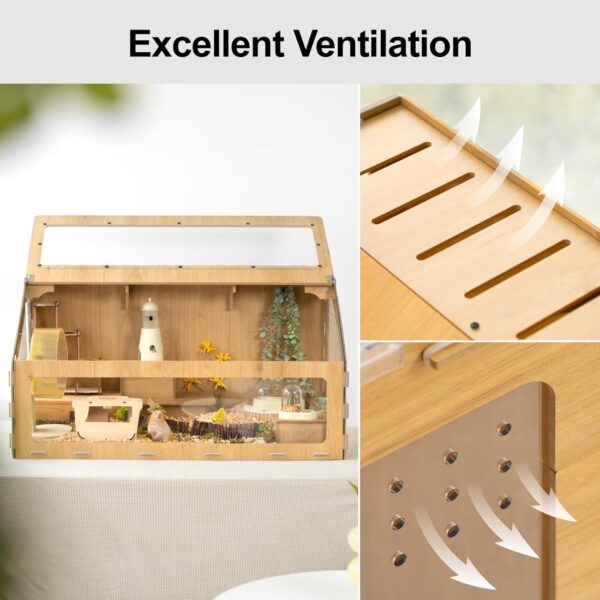 MEWOOFUN Wooden Hamster Cage with Oblique Opening Cage Door, Hamster House Habitat,Climbing Ladder, Hamster House for Gerbils Syrian or Other Small-Sized Pets. Small Animal Cage 103x58.6x61.3CM - Image 3