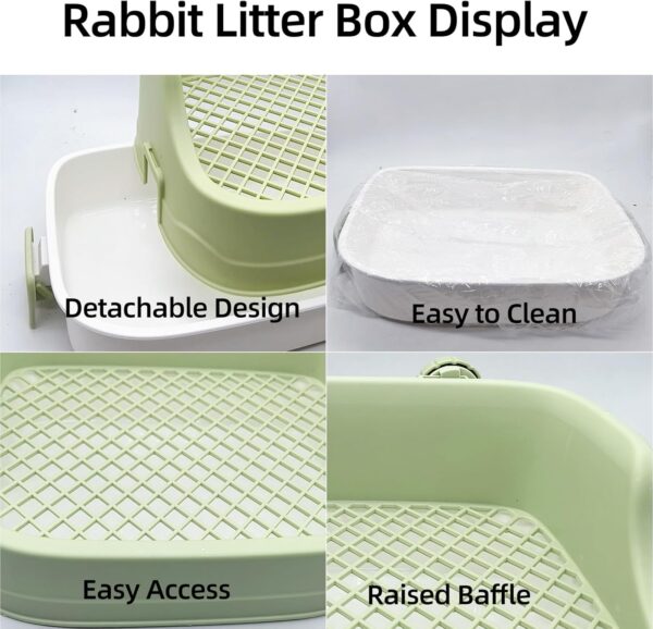 Tfwadmx Rabbit Litter Box Bunny Potty Training Litter Box Guinea Pig Corner Litter Bedding Box Small Animal Litter Pan Toilet for Ferret,Chinchilla,Galesaur(Green) - Image 3