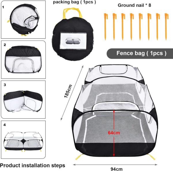 KEESIN Small Animals Playpen with Detachable Bottom Breathable Transparent Mesh Walls, Foldable Pet Enclosure Reptiles Cage for Puppy Kitten Rabbits Chicken Indoor Outdoor Exercise Yard Fence - Image 8