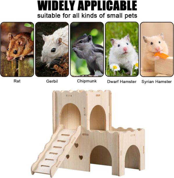 TOKAYIFE Hamster House, Wooden Pet Small Animal Hideout Hut, Natural Living House Cage Décor for Syrian Hamsters Dwarf Hamster Gerbil Rat Chipmunk (MZ-135) - Image 3