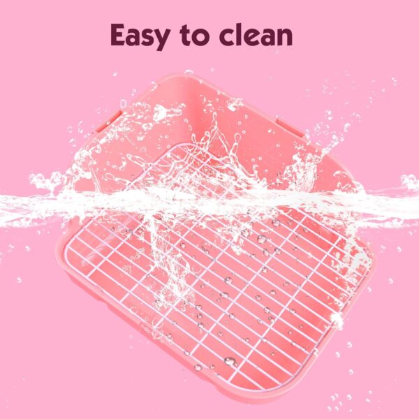 WYOK Rabbit Litter Box Toilet, Plastic Square Cage Box Potty Trainer Corner Litter Bedding Box Pet Pan for Small Animals, Rabbits, Guinea Pigs, Chinchilla, Ferret, Galesaur, 11.4 Inches (Pink) - Image 5