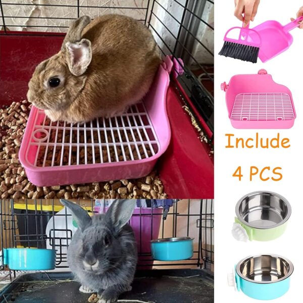PINVNBY Rabbit Litter Box for Cage Bunny Corner Litter Bedding Box Small Animal Litter Pan Hanging Pet Bowls Cage Potty Trainer Pet Toilet for Rabbit Bunny Guinea Pigs Small Animals(Pink) - Image 3