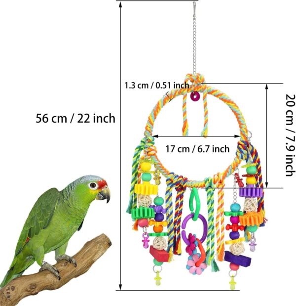 TeTupGa Bird Toy,Bird Swing Toys Hanging Cotton Rope Rings Parrot Perch with Colorful Chewing Toys for Cockatiel, Lovebirds, Finches, Parakeets, Conure and Small Birds - Image 5