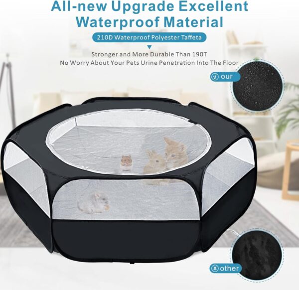 XIRGS Small Animal Playpen, Waterproof Small Pet Cage Tent Portable Outdoor Exercise Yard Fence with Top Cover Anti Escape Fence for Hamster/Kitten/Cat/Rabbit/Guinea Pig/Puppy/Chinchilla (U Black) - Image 2