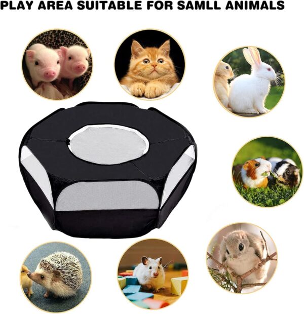 Small Animals Cage Tent, Lightweight and Foldable Pet Playpen,Outdoor/Indoor Exercise Fence for Hamsters,Guinea Pig,Rabbit,Rat,Cats(Black with Cover) - Image 4