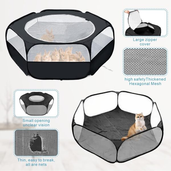 XIRGS Small Animal Playpen, Waterproof Small Pet Cage Tent Portable Outdoor Exercise Yard Fence with Top Cover Anti Escape Fence for Hamster/Kitten/Cat/Rabbit/Guinea Pig/Puppy/Chinchilla (U Black) - Image 3