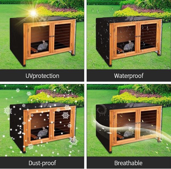 Rabbit Hutch Cover,48 Inch Double Hutches Cover,Windproof Waterproof Thermal cage cover,Outdoor Rabbit Hutches Cover for Guinea Pig Cage.Small Animal Outdoor Pens & Hutches.Rabbit Cover Hutch.Black - Image 3