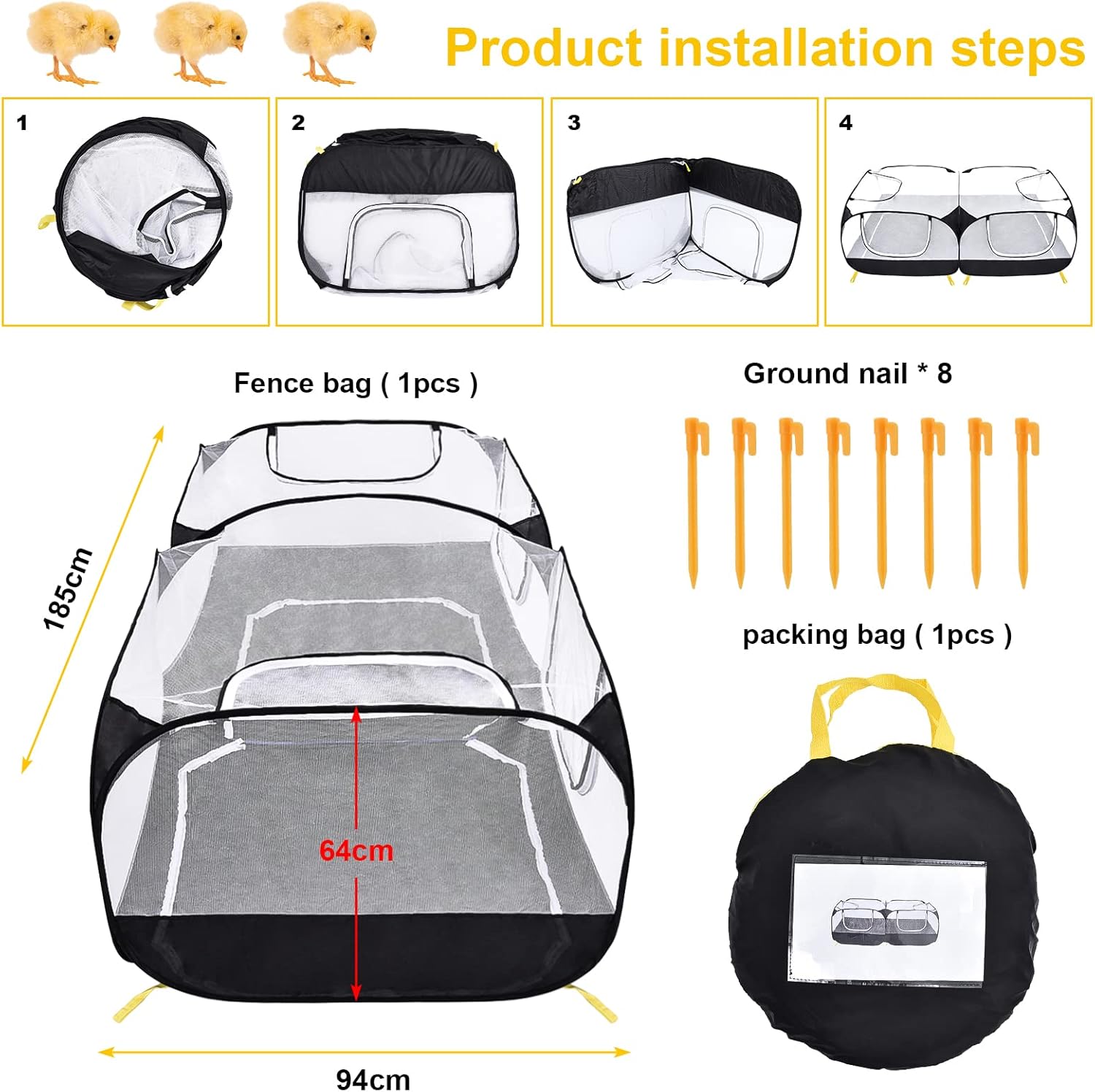 Coolty Small Animals Playpen, Pop up Large Exercise Pen Cage Yard Movable Chicken Yard Fence Playground for Puppy Kitten Rabbits Duck Hens - Image 8