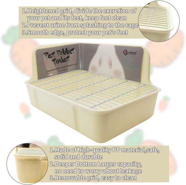 Tfwadmx Rabbit Litter Box Bunny Corner Litter Pan Pet Bedding Litter Box with Grate Small Animal Toilet Potty Trainer for Rabbit Bunny Chinchilla Guinea Pig Ferret (White) - Image 4