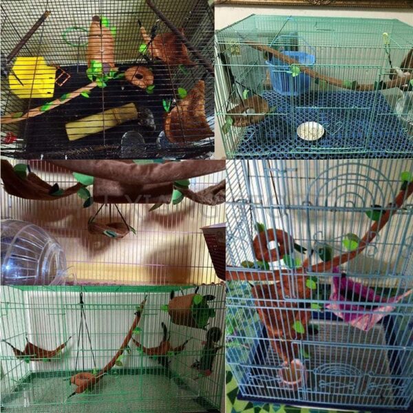 5PCS Hamster Hammock Rat Hanging Bed House Guinea Pig Nest Cage Toy Accessories Forest Pattern Cage Toys Accessories Leaf Hanging Tunnel and Swing for Small Animal Glider Squirrel Playing Sleeping - Image 9