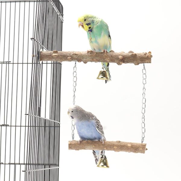 Bird Platform Stand Wooden,Bird Parrot Toys Swing Hanging,Wood Bird Cage Toys with Swing Bell Small Parrot Swing Chewing Toys for Conures, Love Birds,Small Parakeets,Cockatiels,Parrot - Image 4