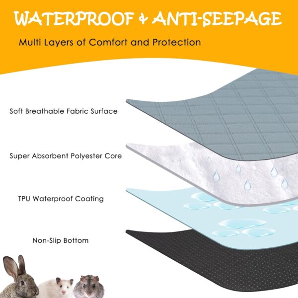 Mooydee 4 Pack Guinea Pig Cage Liners Washable Guinea Pig Bedding Super Absorbent | Waterproof | Non Slip| Reusable Guinea Pig Pee Pads for Small Animals Cages Rabbit Hamster Rat - 48" x 24" - Image 3