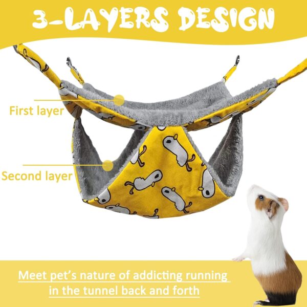 Yellow Pet Cage Hammock, Hamster Hanging Bed Plush Sugar Glider Cage Chinchilla Swing Nest Guinea Pig Nap Warm Ferrets Hideout Accessories Toy for Small Animals Rat Rabbit Squirrel - Image 4