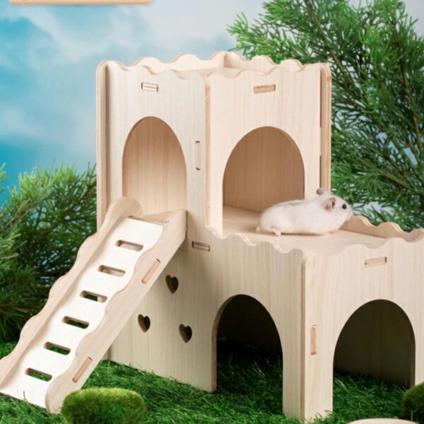 TOKAYIFE Hamster House, Wooden Pet Small Animal Hideout Hut, Natural Living House Cage Décor for Syrian Hamsters Dwarf Hamster Gerbil Rat Chipmunk (MZ-135) - Image 4