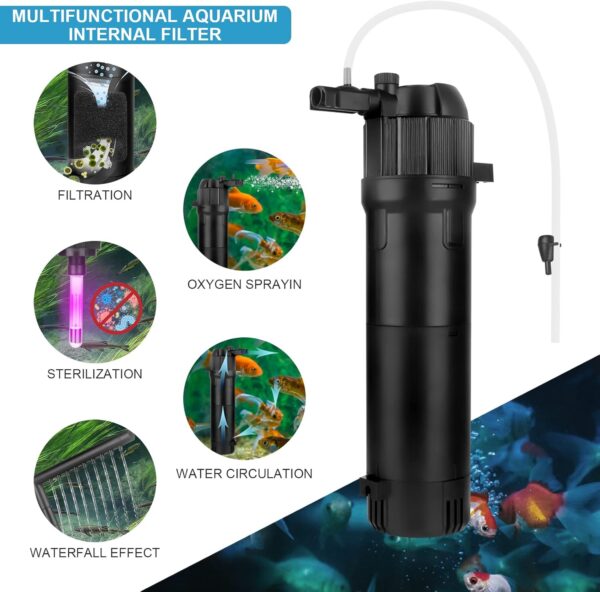 BAITAI Internal Fish Tank Filter,Aquarium Filter with UV Steriliser Turns Green Water to Clear,Multi-mode(Aeration/Rainfall,etc) Filter Pump for 80-200L Aquariums,Flow Rate and Direction Adjustable - Image 2