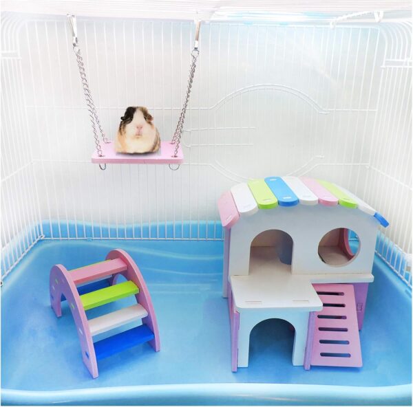Andiker Hamster Toys, Hamster Swing, Small Animal Activity Toy Boredom Breaker, DIY Hamster Cage Accessories for Small Pets (Blue, Swing) - Image 7