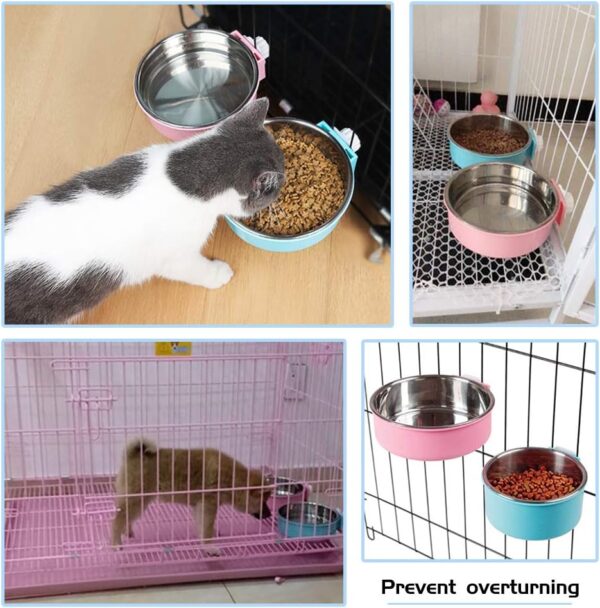 Dog Hanging Bowl 2-in-1 Removable Stainless Steel Food Hanging Bowl for Puppy/Cat, Andiker Pet Bowl Hanging Cage Large Water Food Feeder for Dogs Cats (small, pink) - Image 6