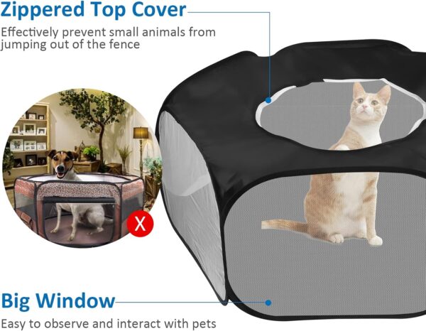 Small Animal Playpen Foldable Pet Tent Fence Cage with Zippered Cover Breathable Transparent Pop Up Pet Exercise Pen for Guinea Pig Rabbits Hamster Chinchillas Hedgehogs Kitten Puppy (Black) - Image 2
