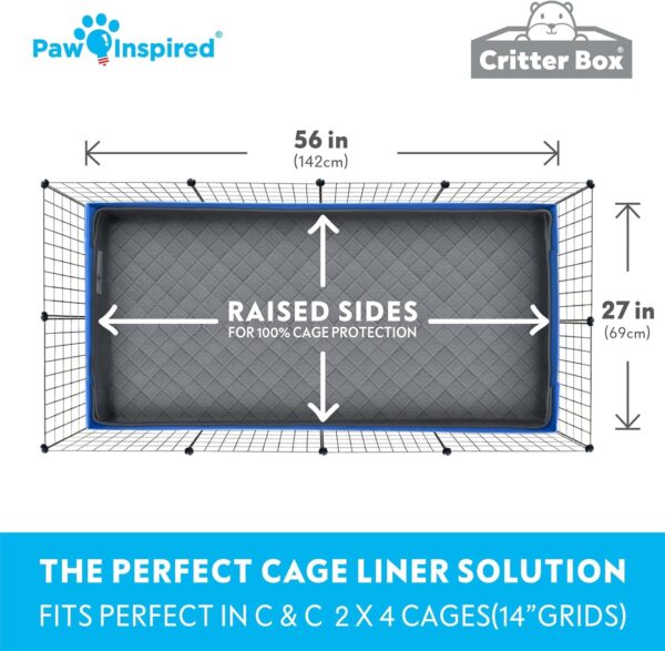 Paw Inspired Critter Box Washable Cage Liner, Reversible Fleece Bedding with Raised Sides for Guinea Pigs and Other Small Animals (C&C 2x4, Gray/Blue) - Image 3