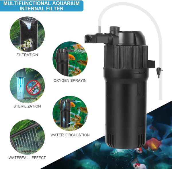 BAITAI Internal UV Fish Tank Filter,400L/H 4W Aquarium Filter Pump,Turns Green Water to Clear,5-in-1 Filter Pump for 15-80L Aquarium,Flow Rate and Direction Adjustable - Image 2