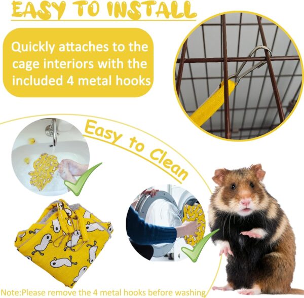 Yellow Pet Cage Hammock, Hamster Hanging Bed Plush Sugar Glider Cage Chinchilla Swing Nest Guinea Pig Nap Warm Ferrets Hideout Accessories Toy for Small Animals Rat Rabbit Squirrel - Image 5
