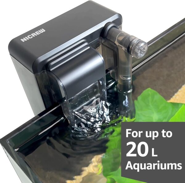 NICREW Slim Aquarium Filter, Quiet Fish Tank HOB Filters for up to 20L Aquariums, Adjustable Flow, 160 L/H, 3W - Image 2