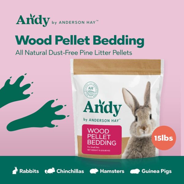 Andy Wood Pellet Bedding, 15 lb Bag, Premium Pine Pellets for Rabbits & Guinea Pig Bedding, Small Pets, Hamster, & Rabbit Litter - Image 2