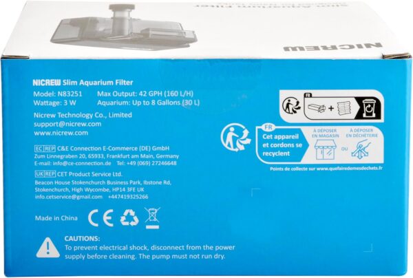NICREW Slim Aquarium Filter, Quiet Fish Tank HOB Filters for up to 20L Aquariums, Adjustable Flow, 160 L/H, 3W - Image 8