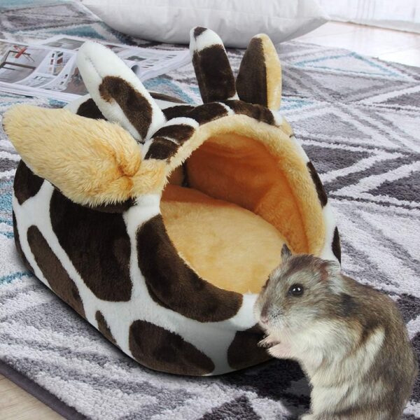 HOMEYA Small Animal Pet Bed, Sleeping House Habitat Nest for Guinea Pig Hamster Hedgehog Rat Chinchilla Hideout Bedding Snuggle Sack Cuddle Cup Cage Accessories with Removable Washable Mat (Brown) - Image 6