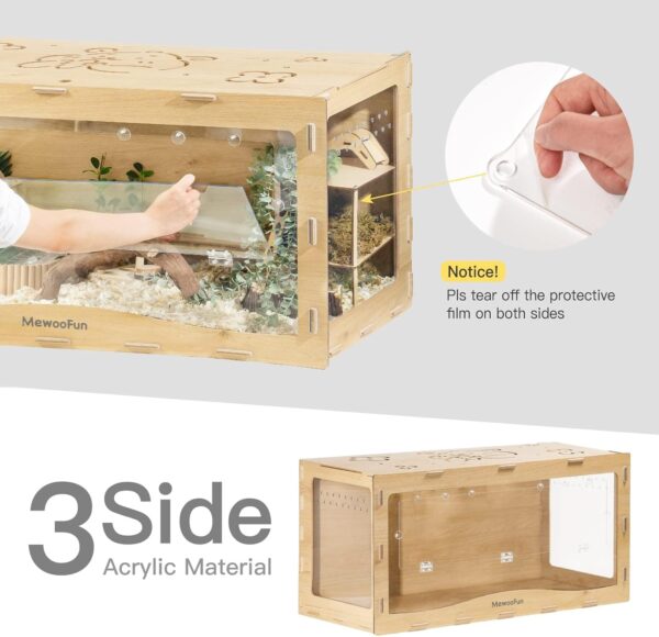 MEWOOFUN Wooden Hamster Cage Large for Syrians Hamster, Dwarf Hamster, Guinea Pig and Chinchilla - 100x50x50cm Hamster Cages Transparent Small Animals Cage (With Front Door) - Image 4